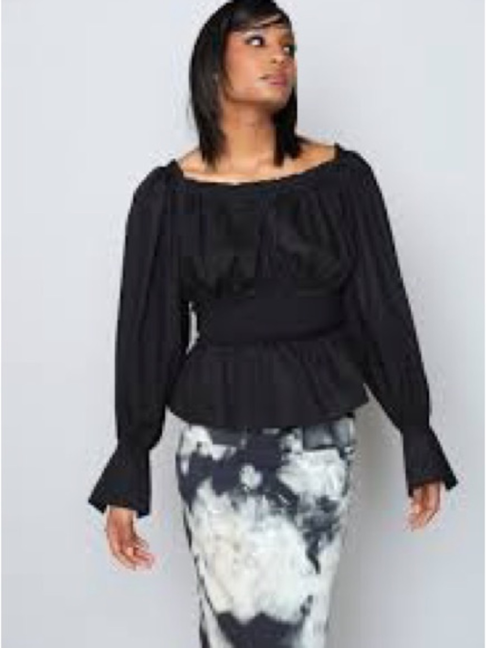 Tracy Reese Black Peplum Blouse‎ with Balloon Sleeves
